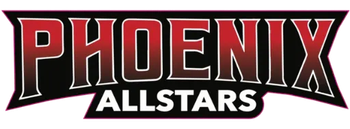 Phoenix Allstars logo in red and white with black outline