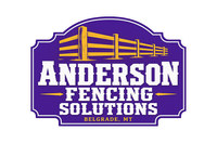 Anderson Fencing Solutions logo in purple and gold with white text, Belgrade, MT