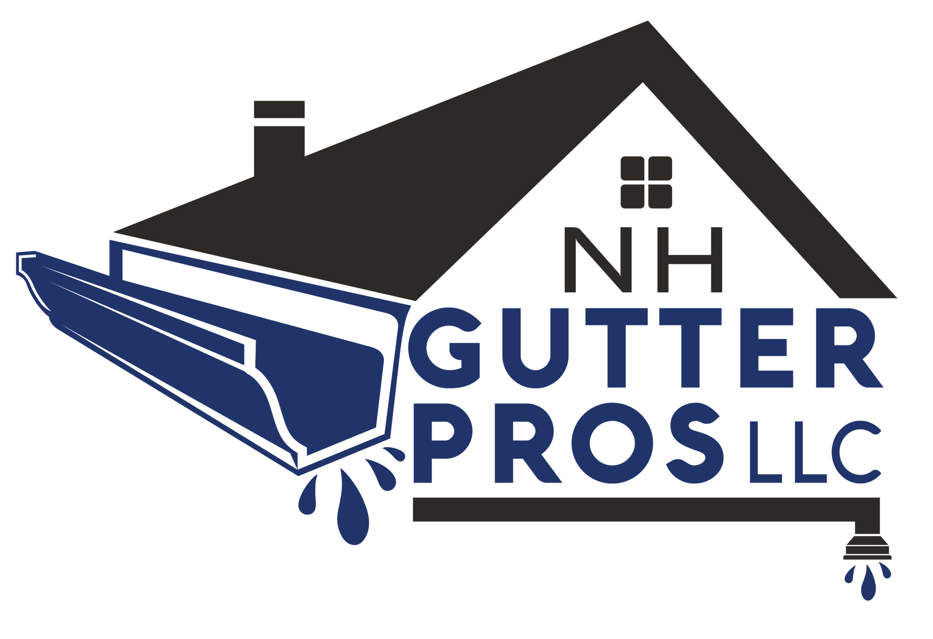 NH Gutter Pros LLC logo with a blue gutter icon and black house roof graphic