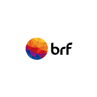 Um logotipo para uma empresa chamada brf com um círculo colorido no meio.
