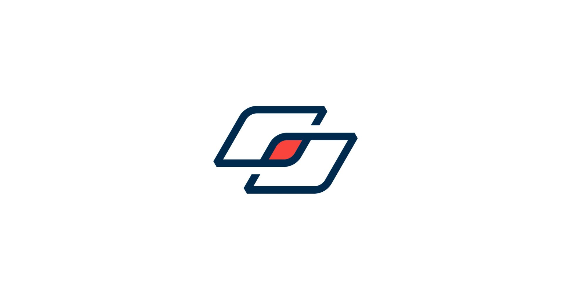 Um logotipo azul e vermelho com um círculo vermelho no meio em um fundo branco.