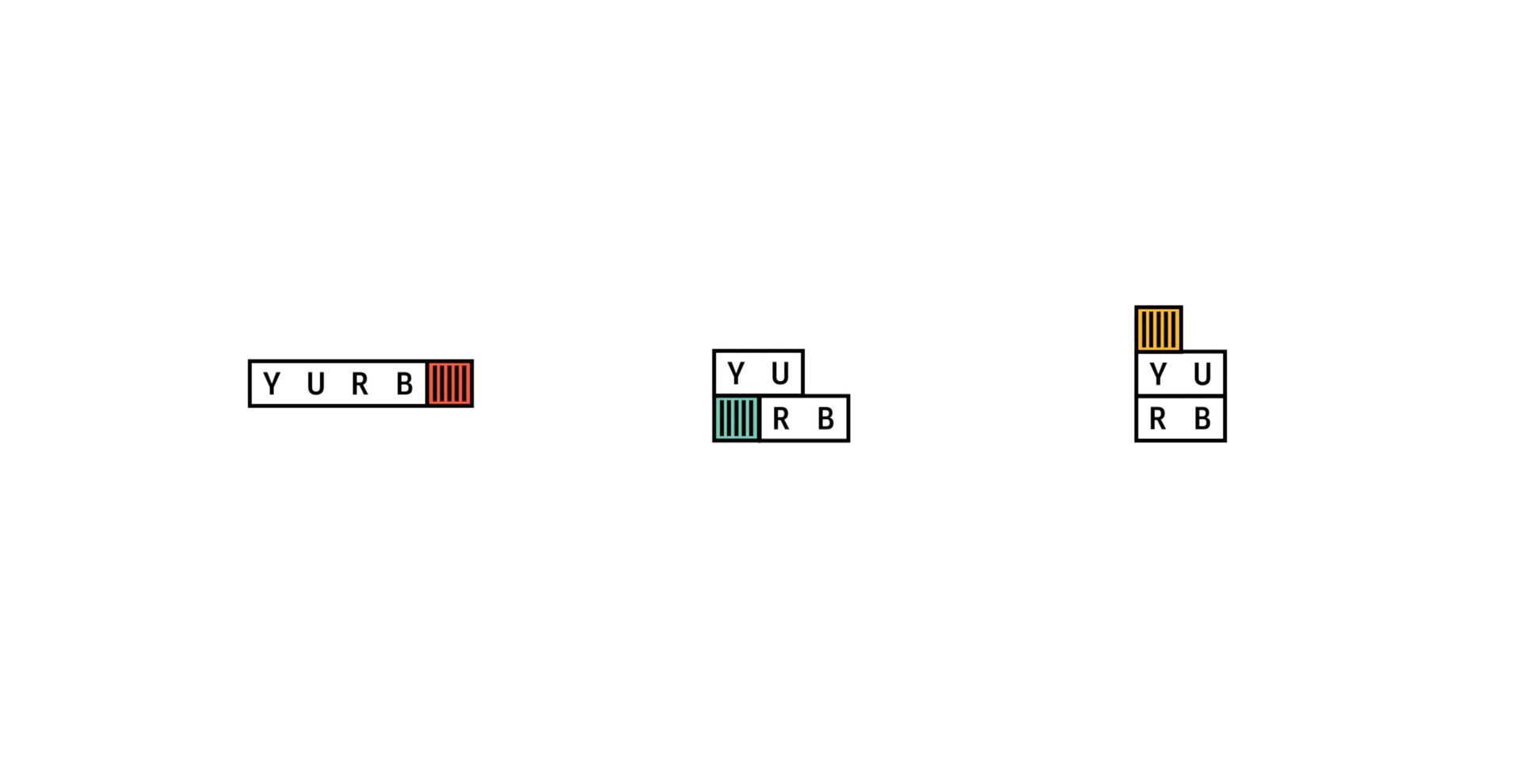 Um conjunto de três logotipos em um fundo branco.