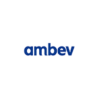 O logotipo da ambev é azul e branco em um fundo branco.