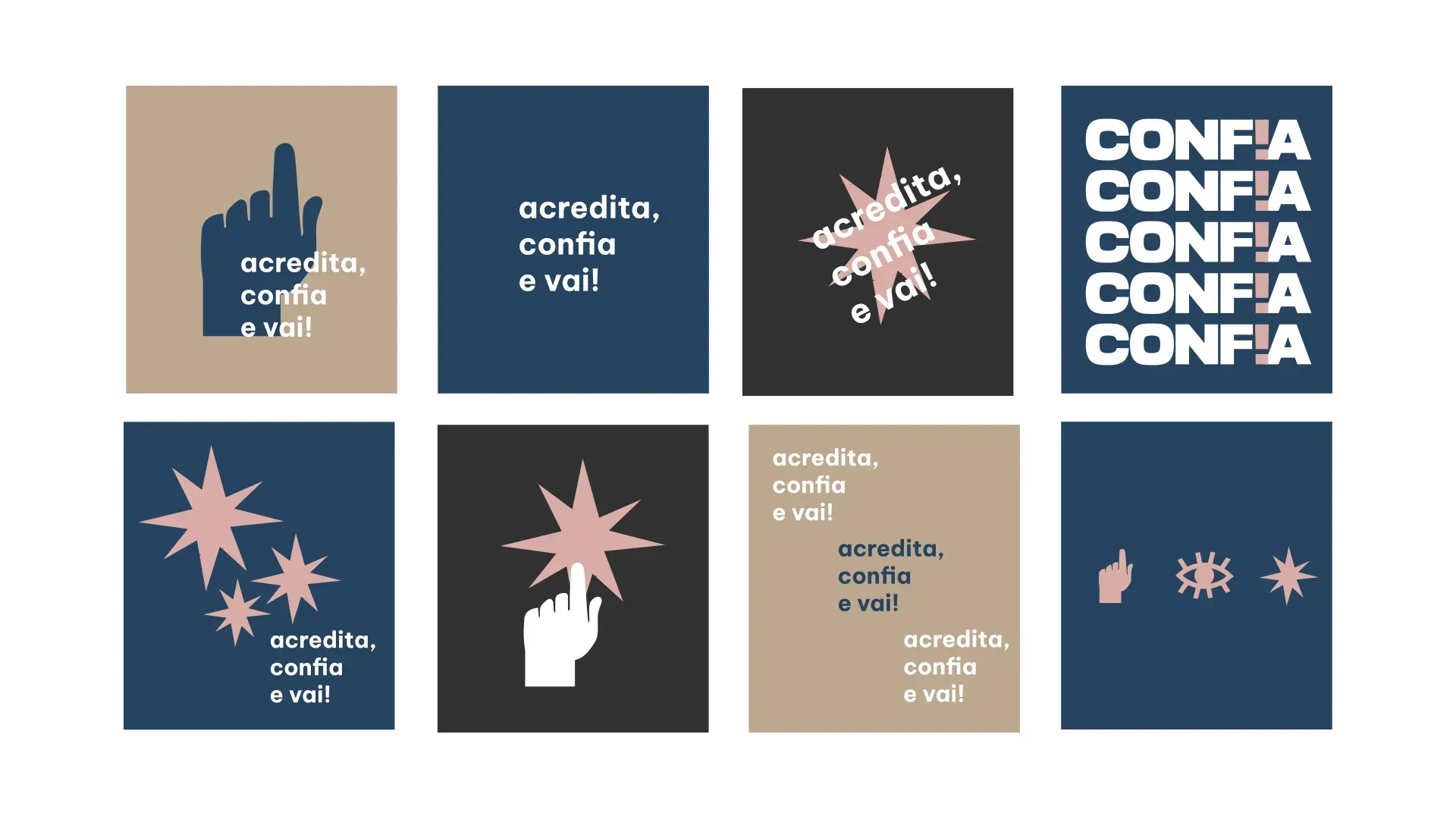 Um conjunto de cartazes com uma mão apontando para uma estrela.