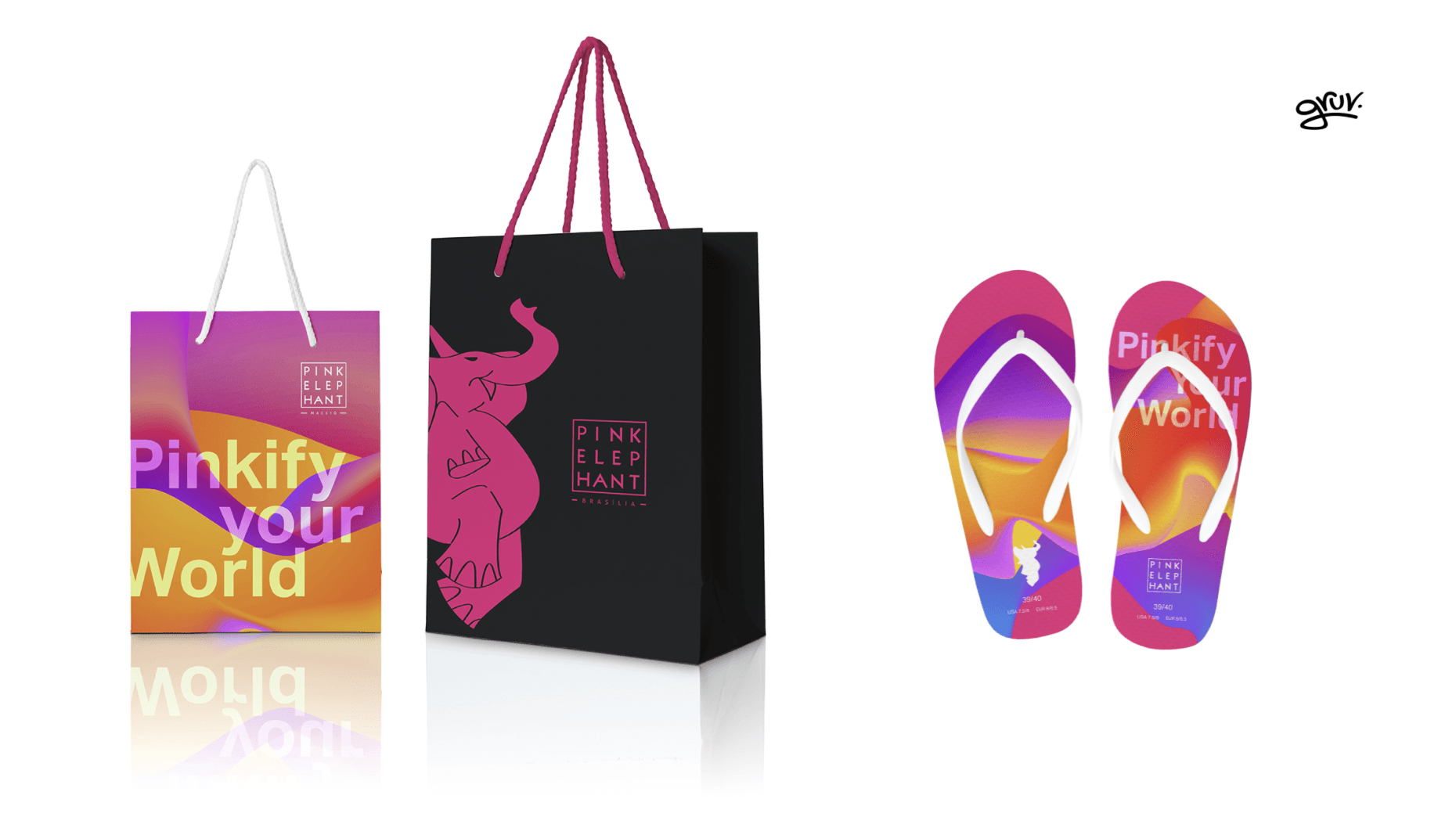 Uma bolsa pinkify your world e um par de chinelos