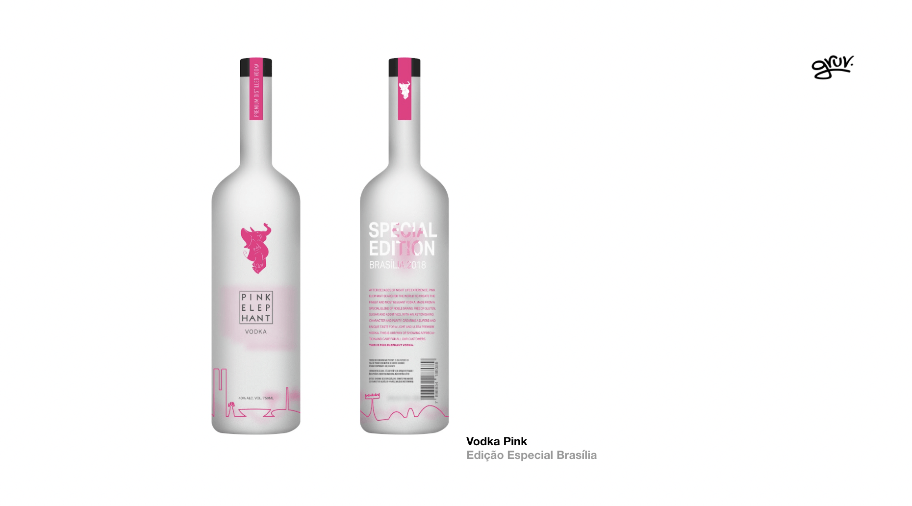 Duas garrafas de vodka com um rótulo rosa em um fundo branco.