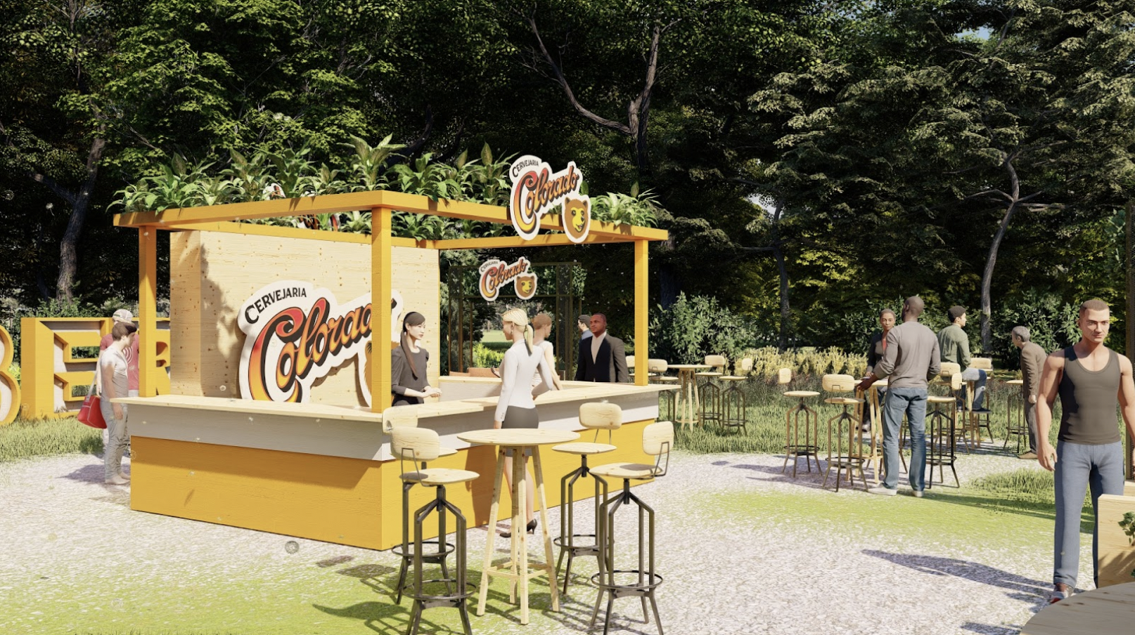 Uma impressão artística de uma barraca de comida em um parque.