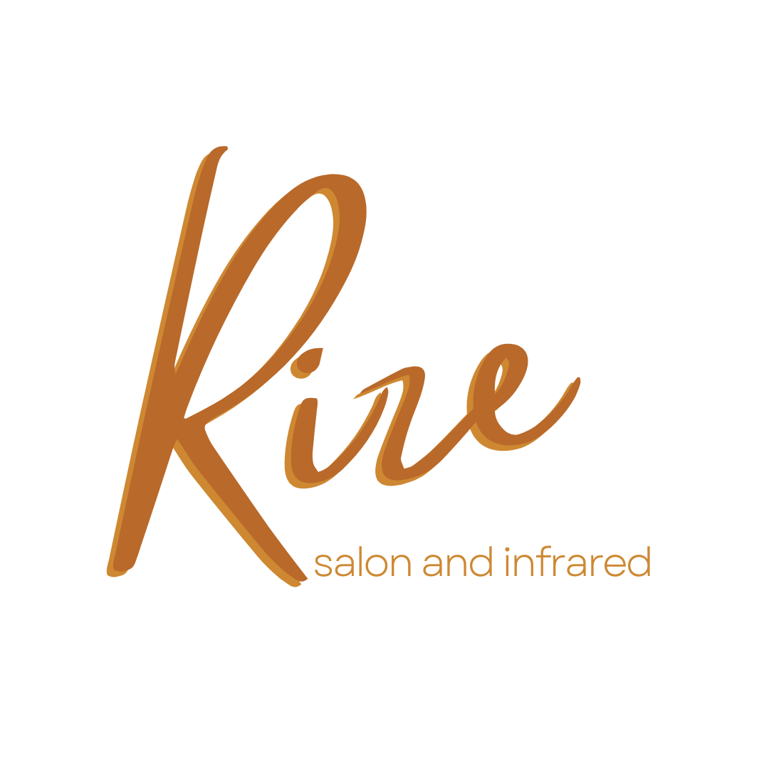 Logo of Rire salon, featuring elegant brown cursive script and the words