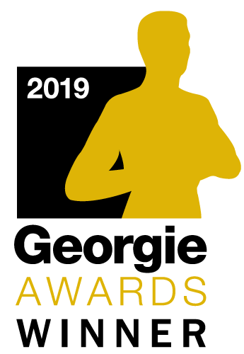 2019 Georgie Awards Winner logo with gold silhouette and black-and-white text