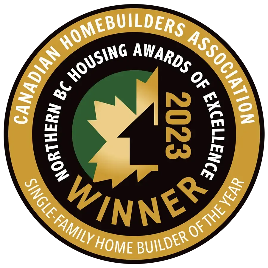 2023 CHBA Northern BC Housing Awards of Excellence winner badge, gold and black circular emblem
