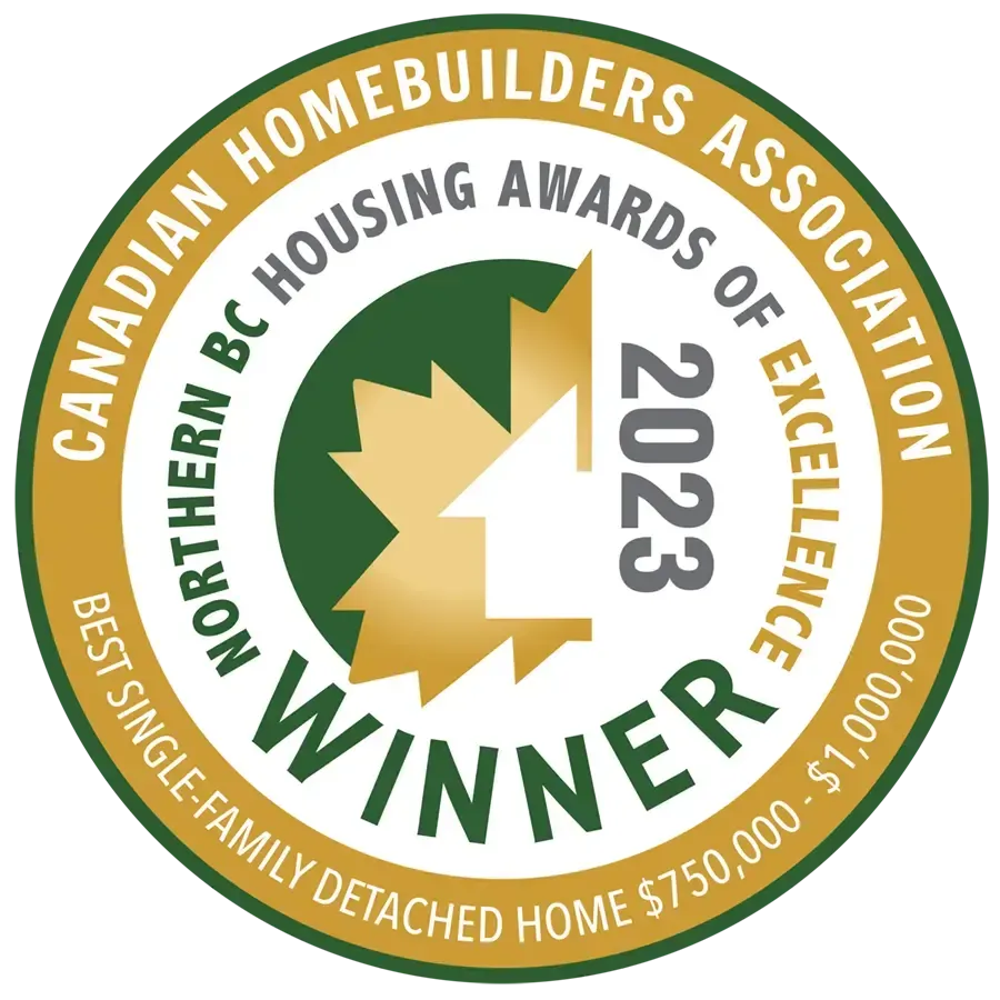 2023 Canadian Home Builders Association winner medal, gold and green circular badge for best detached home