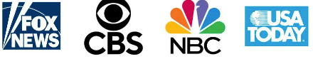 Logos of Fox News, CBS, NBC, and USA Today.