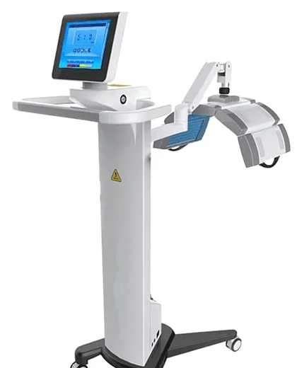 Medical device: a light therapy machine with a screen, arm, and adjustable light panel.