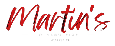 Martin's Window Tint logo in red script on white background, with small gray contact text below