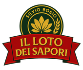 Logo con emblema floreale giallo e banner rosso con la scritta “IL LOTO DEI SAPORI” e “SILVIO BOSIO”