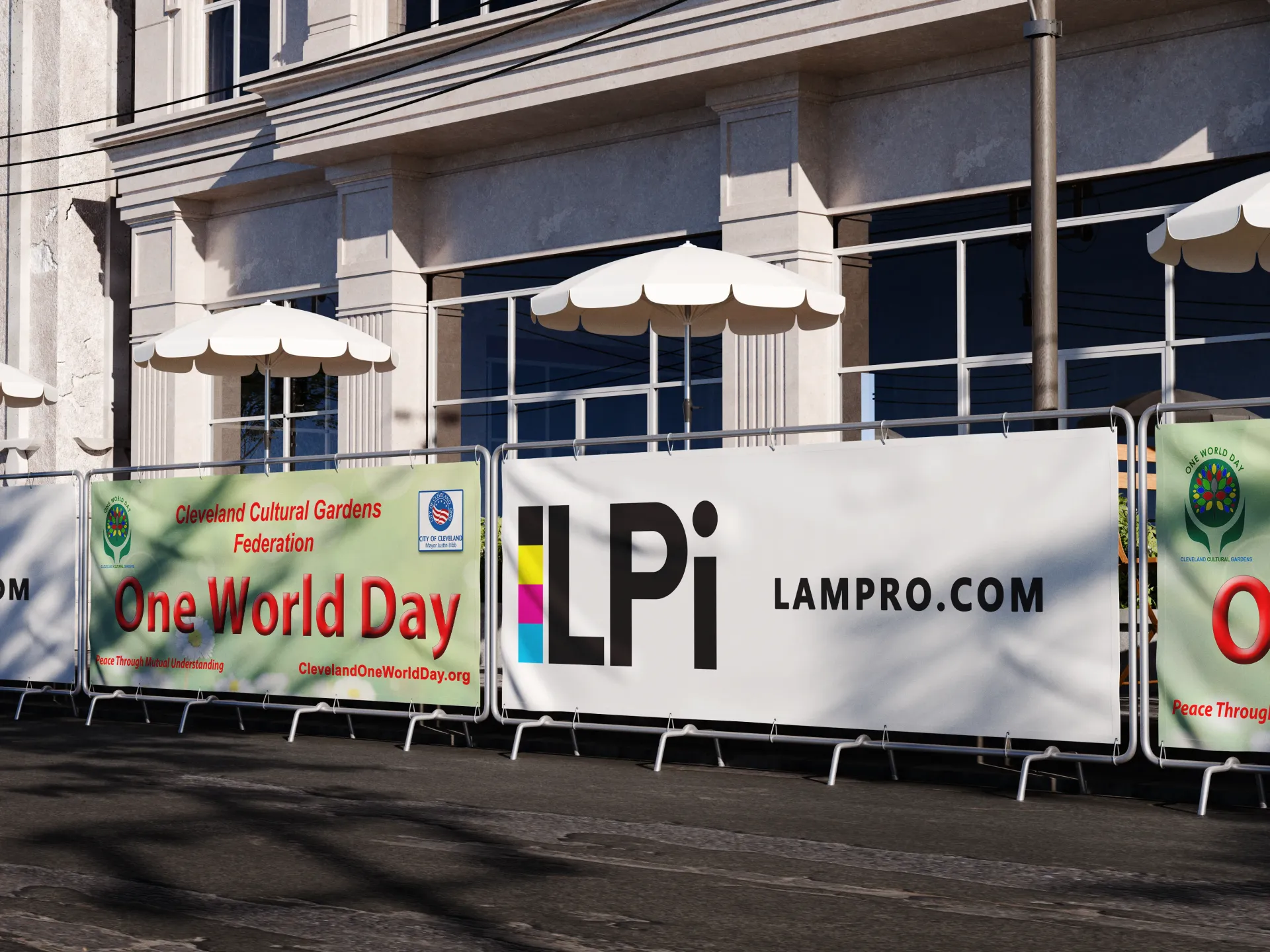 Large format banner mockup showing finishing options like grommets and pole pockets