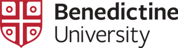 The Benedictine University logo: a red shield with a white cross and four circles, next to the text "Benedictine University."