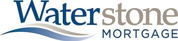 The Waterstone Mortgage logo, featuring blue text for "Water" and "MORTGAGE" and gray text for "stone" over a blue wave.