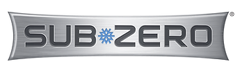 The Sub-Zero brand logo features the word "SUB-ZERO" in a gray, sans-serif font with a blue snowflake on a metal background.