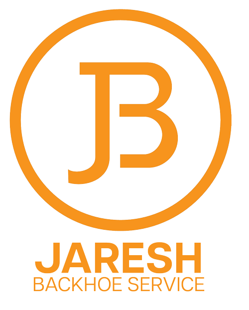 An orange and white logo for jaresh backhoe service