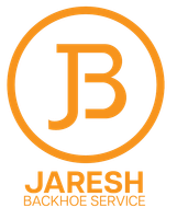 An orange and white logo for jaresh backhoe service