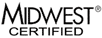 A black and white logo for midwest certified on a white background.