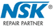 A blue and white nsk repair partner logo on a white background.