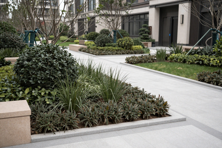 Well-maintained commercial landscape bed