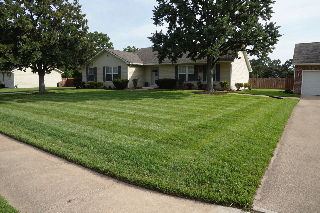 Freshly mowed residential lawn