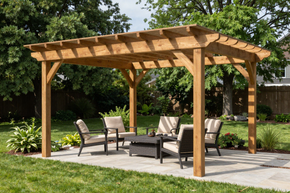 Outdoor wooden pergola over a patio