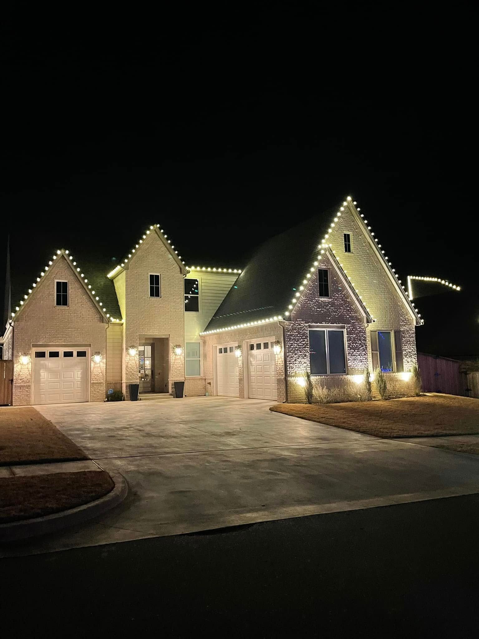 Home decorated with Christmas lights
