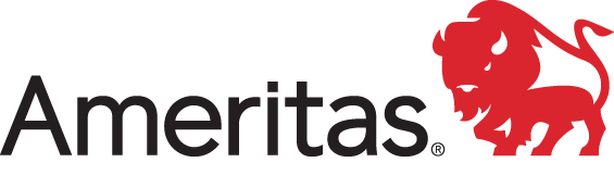 Ameritas logo with black text and a red lion icon