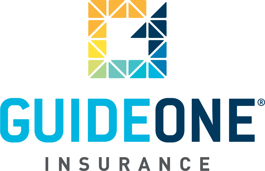 GuideOne Insurance logo with blue and teal text and a multicolor geometric icon above