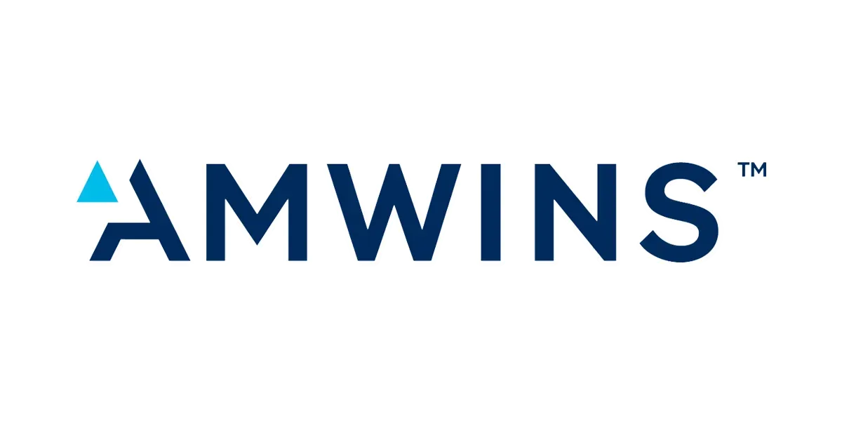 AMWINS logo in dark blue with a teal triangle accent on a white background
