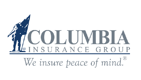 Columbia Insurance Group logo with blue wolf and tagline “We insure peace of mind.”