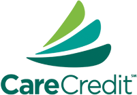 CareCredit logo with three curved, overlapping shapes, green to teal, above the name.