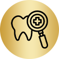 Tooth being examined with a magnifying glass.