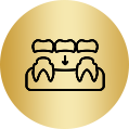 Dental bridge illustration: Teeth with a bridge being placed over them.