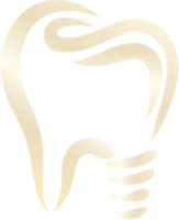 Gold-toned stylized tooth with an implant, suggesting dental services.