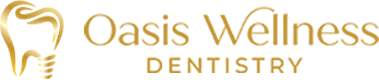 Gold logo: tooth icon with 