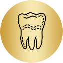 Tooth outline on a gold circle.