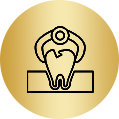 Tooth being extracted by dental instrument.