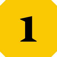 A yellow circle with a black number one inside of it.