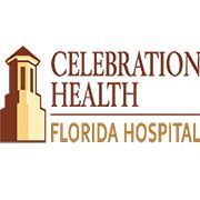 The logo for celebration health Florida hospital shows a tower and a house. 28.4845° N, 81.2519° W