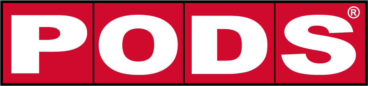 The word pods is written in white on a red background 28.4845° N, 81.2519° W