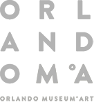The logo for the Orlando museum of art is gray and white. 28.4845° N, 81.2519° W