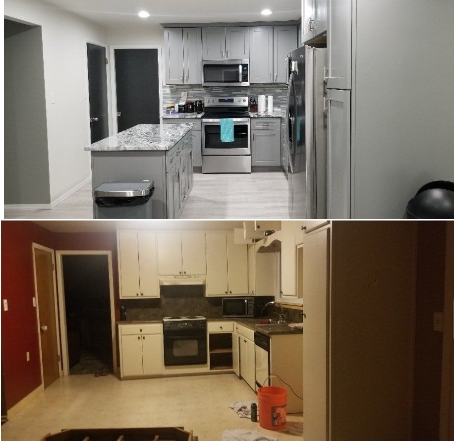 A before and after photo of a kitchen