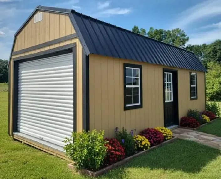 side lofted barn with roll up door