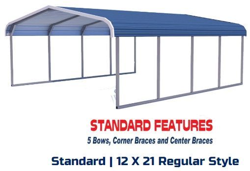 Blue 12 x 21 carport canopy with white frame and red 