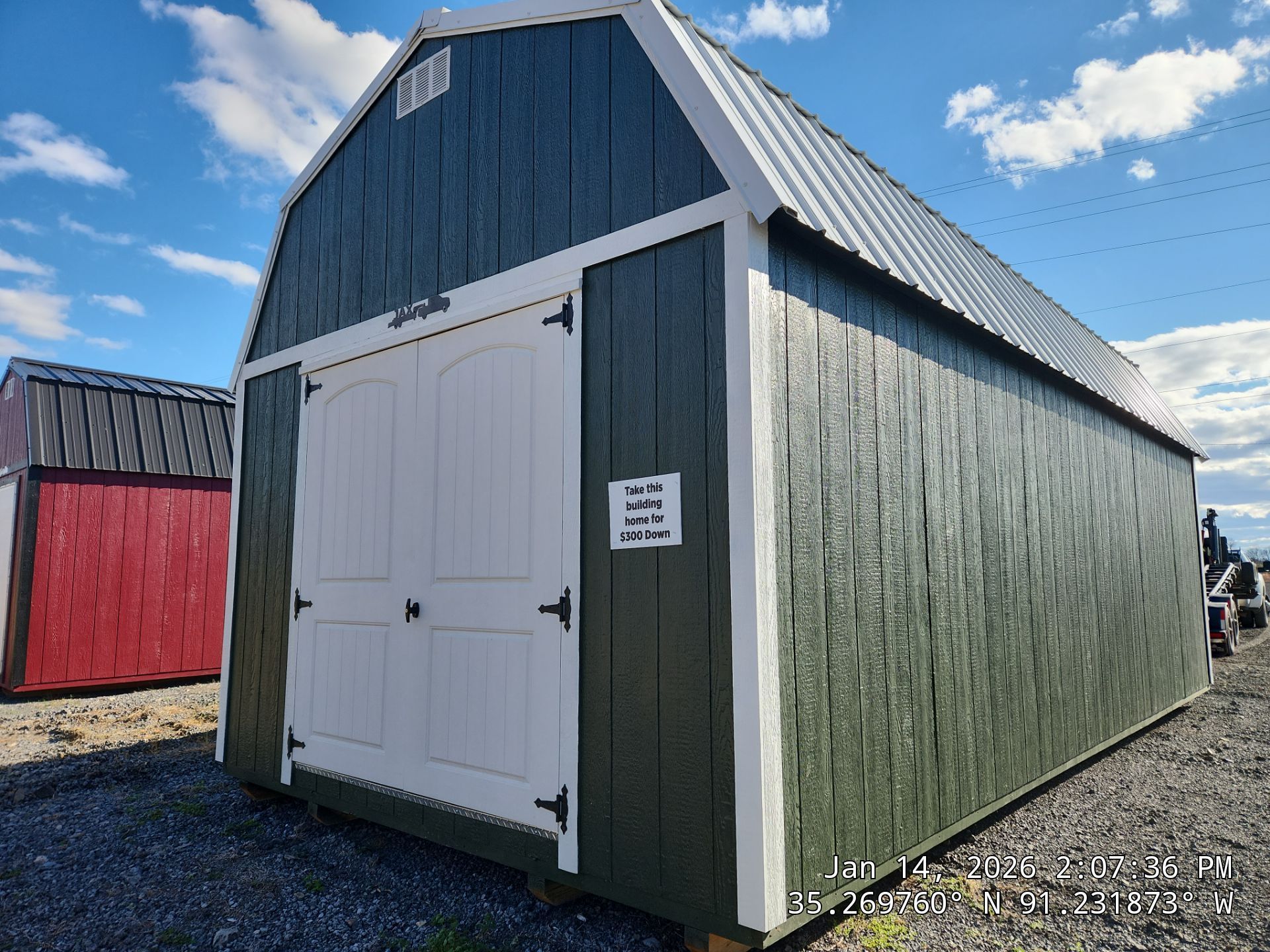 lofted barn with double doors